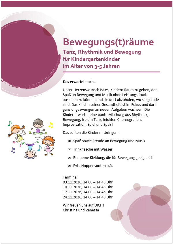 Bewegungs(T)räume: Kinder 3 - 5 Jahre